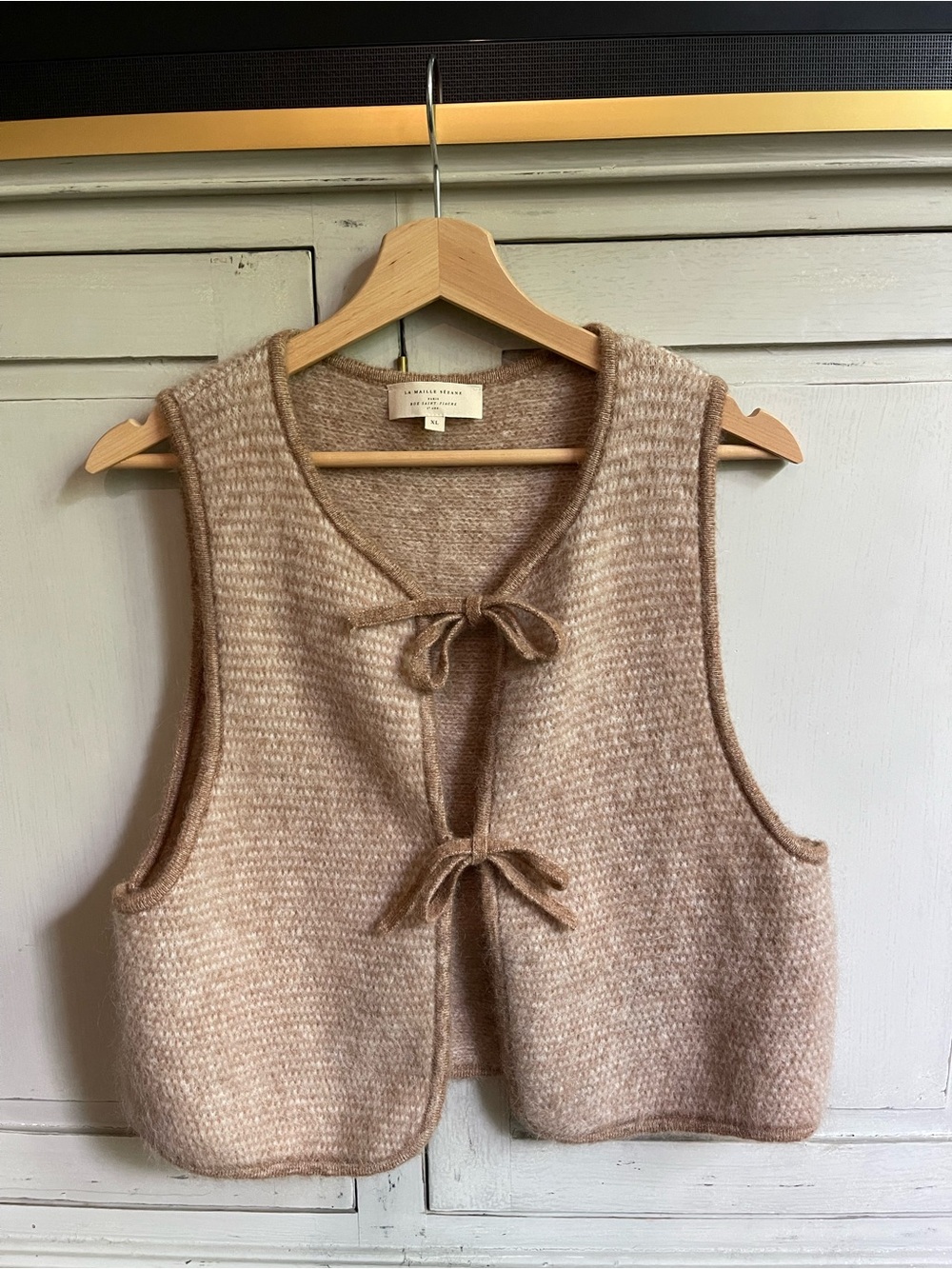 Sezane Pepy Cardigan Cozy Tan Knit Tie-Front Vest - Picture 2 of 3